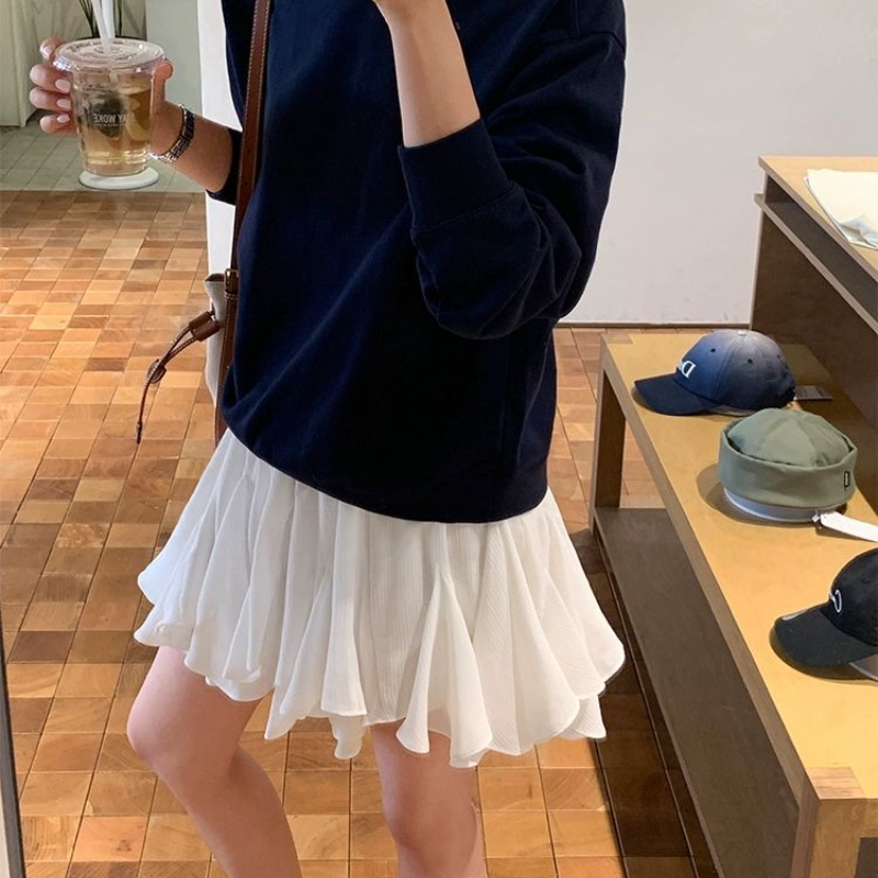 芭蕾仙女裙 新款白色A字短裙 防透內襯 鬆緊腰坐不卡腹