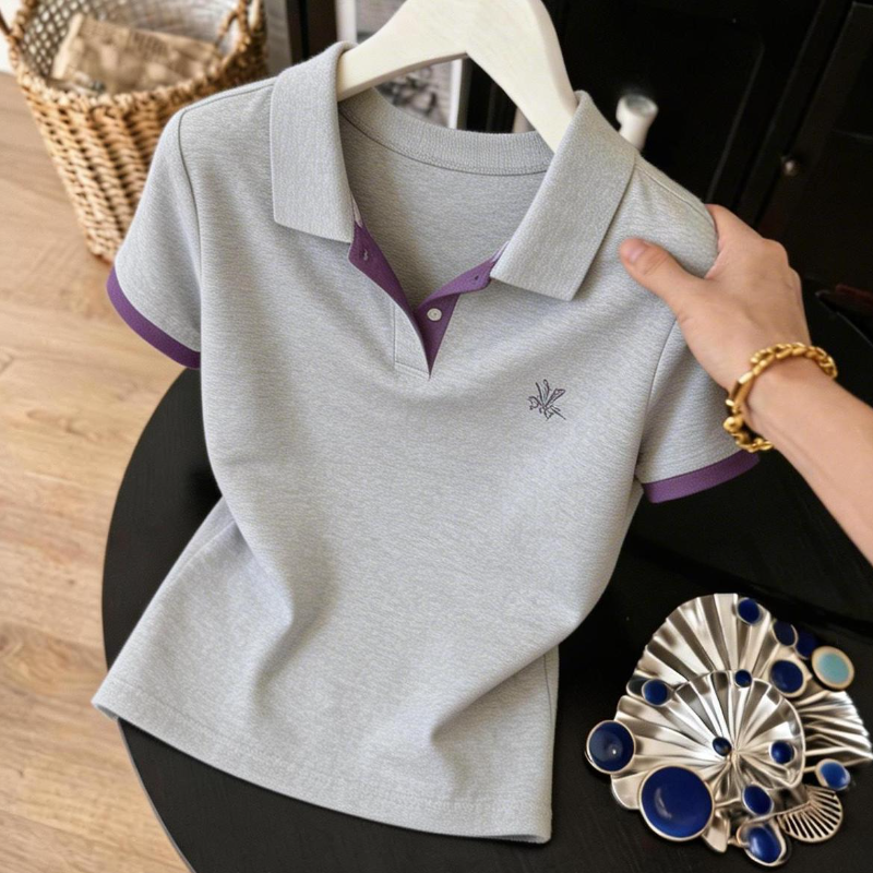 休閒翻領短袖T恤 小個子洋氣上衣 氣質顯瘦