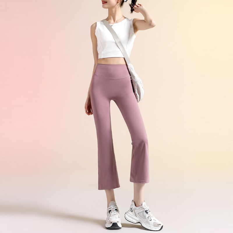 八分微喇瑜伽褲 高腰顯瘦小個子彈性褲 適合外出穿搭