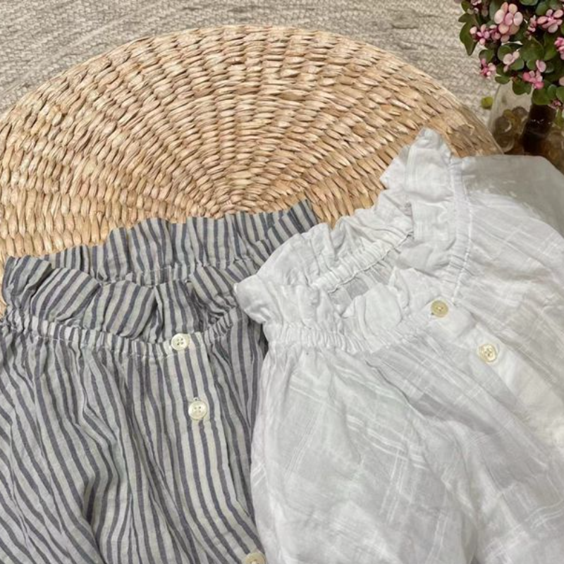 文青款​棉麻襯衫 雙面神級穿法 荷葉領文藝復古五分袖休閒上衣