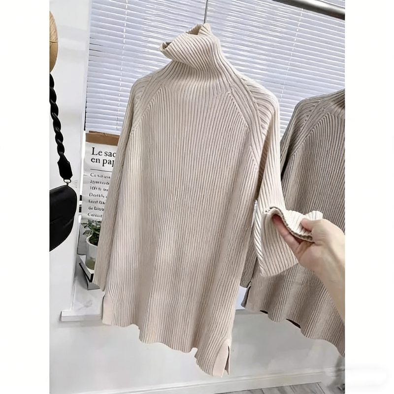 高領針織長洋裝 寬鬆剪裁 秋冬搭大衣百搭款