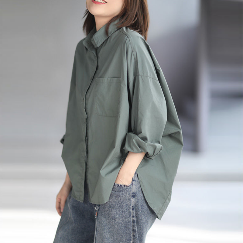 韓版素面襯衫寬鬆慵懶風立體剪裁休閒上衣