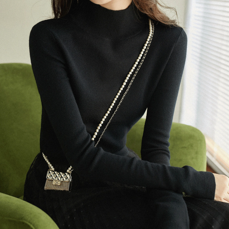 半高領修身針織上衣 秋冬保暖內搭毛衣 百搭顯瘦款