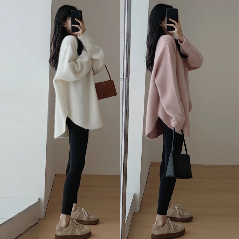 韓國寬鬆軟軟糯糯春秋薄款針織上衣 休閒韓版素面內搭