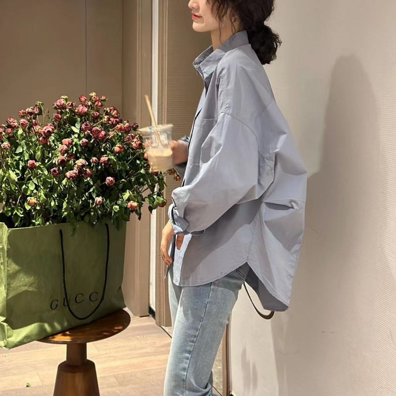 韓系·簡約時尚蝙蝠袖襯衫6色-設計感長袖上衣 春秋百搭首選