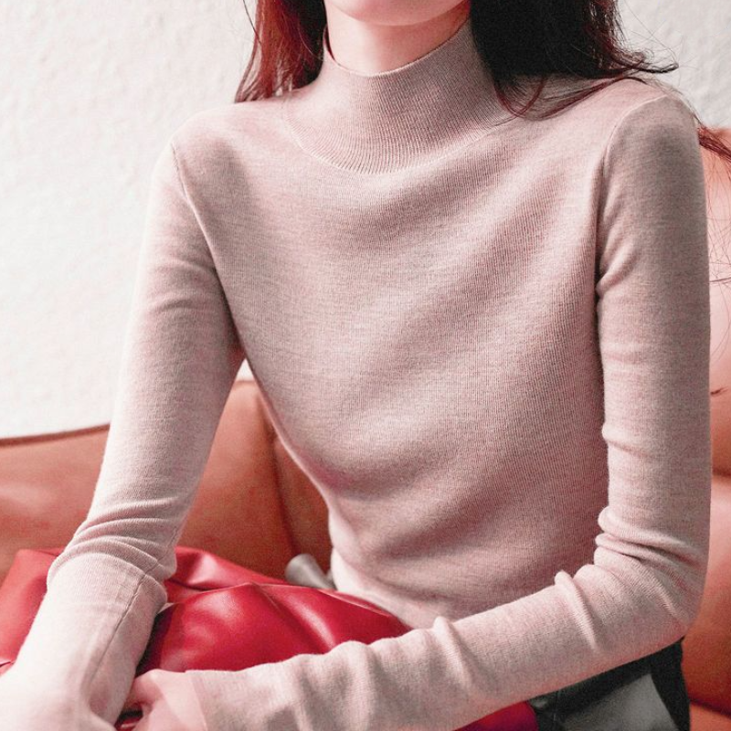 半高領修身針織上衣 秋冬保暖內搭毛衣 百搭顯瘦款