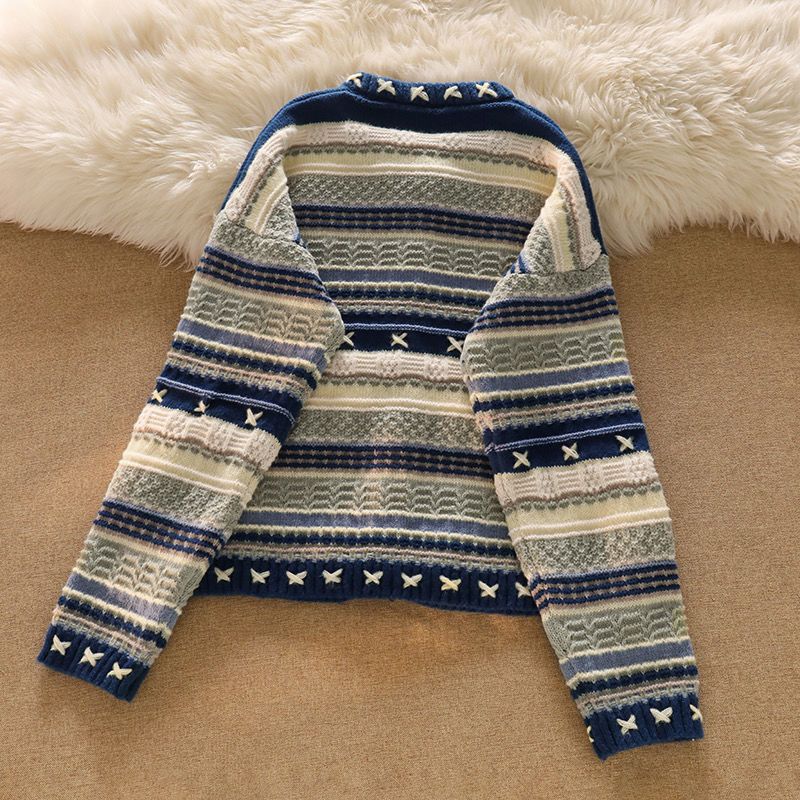 【單品可選】韓版復古潮流套裝 慵懶拼色針織上衣外套+高腰牛仔褲兩件套