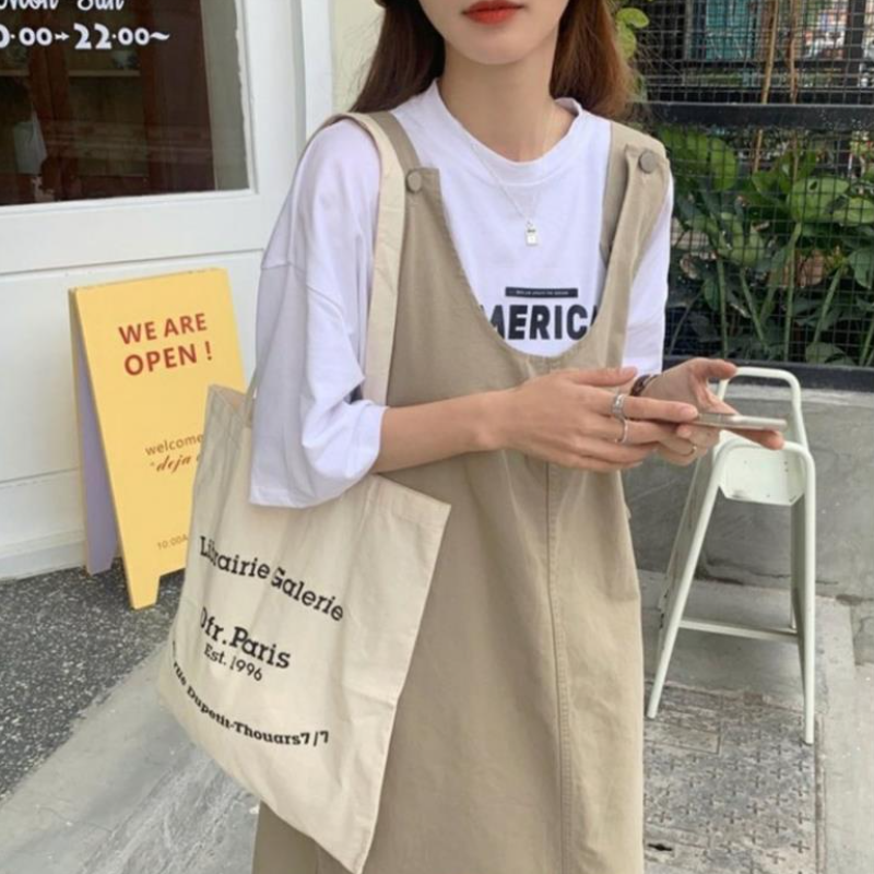 【單件可選】韓系 ‧ 字母上衣+工裝吊帶裙兩件套