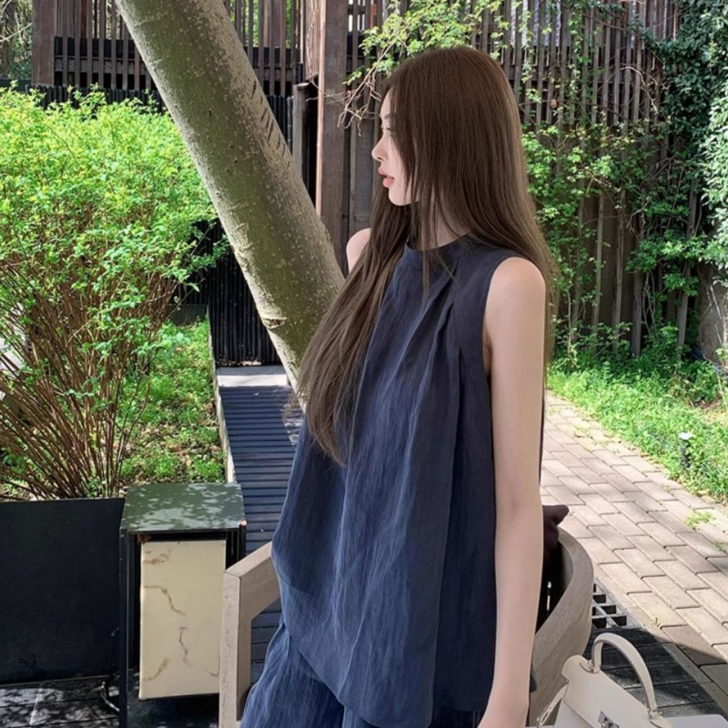 韓系運動休閒套裝 無袖上衣×長版寬褲 兩件式人氣款