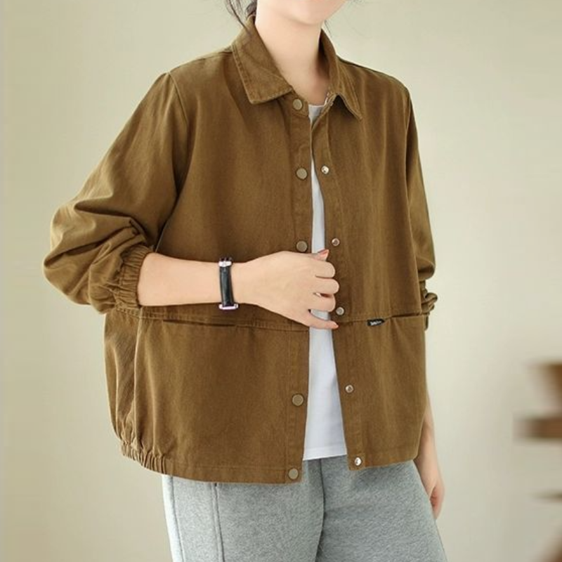 休閒襯衫外套 短版落肩 寬鬆好搭 彈性縮口