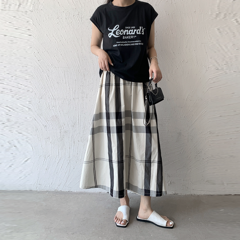 6色*日韓流行格紋寬版大擺百搭半身裙