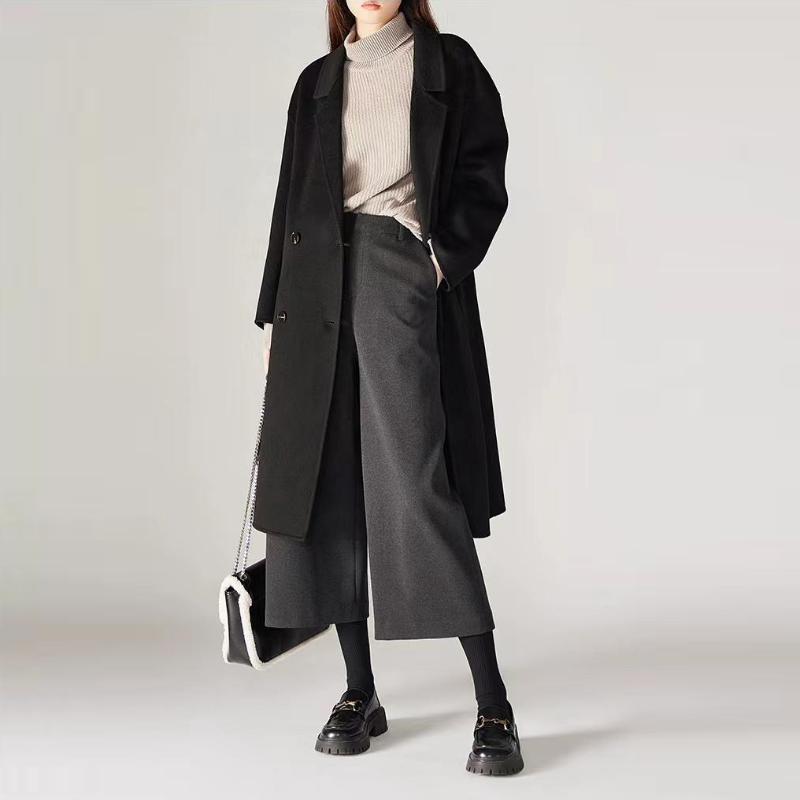 毛呢八分寬褲 秋冬新款休閒寬鬆顯瘦