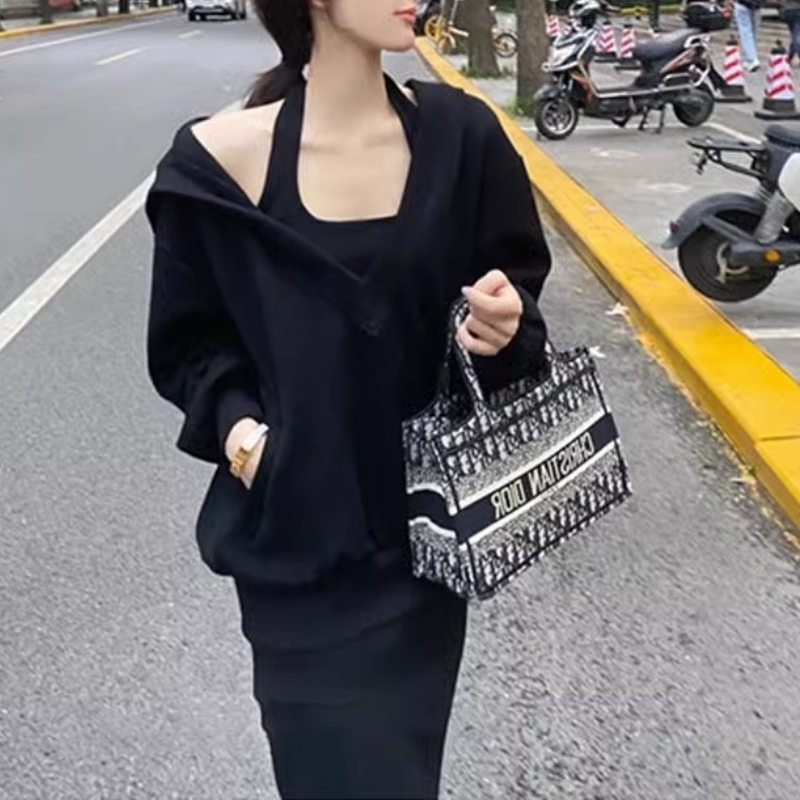 香草味的風 韓版連帽大學TEE套裝 性感吊帶連身裙兩件套