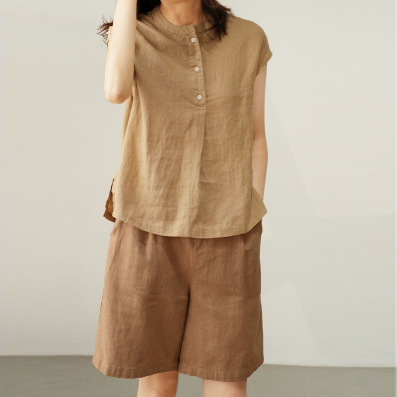 日系風 簡約通勤棉麻無袖襯衫 顯瘦夏款