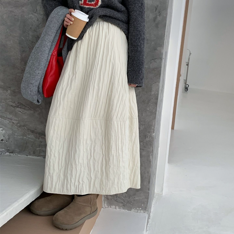 日系皺感寬版長裙 自然垂墜感 百搭半身裙 傘狀剪裁