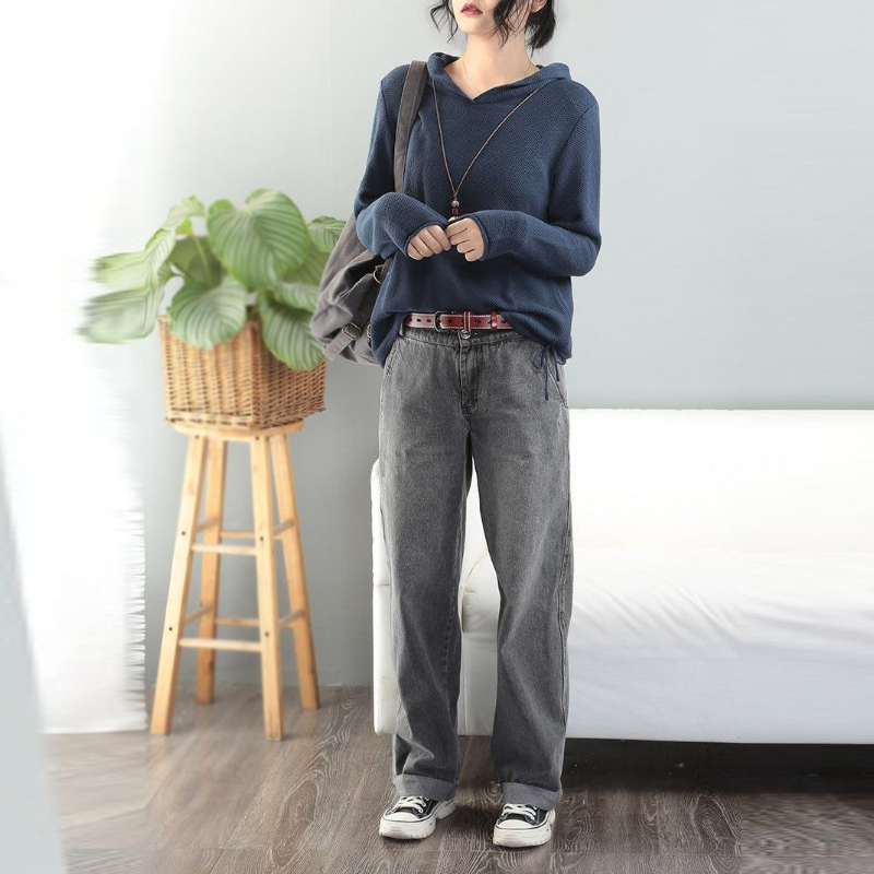 秋季寬鬆連帽針織衫 慵懶風毛衣 韓版內搭上衣