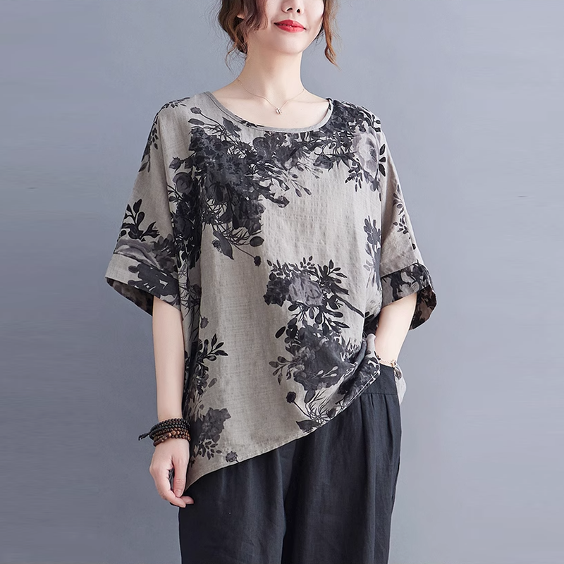 休閒·文藝優雅寬鬆蝙蝠袖上衣 寬鬆減齡t恤