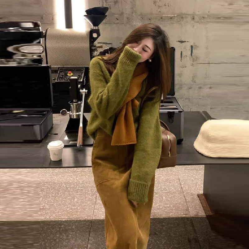 【單品可選】高級感韓系復古毛衣針織上衣+高腰顯瘦半身裙