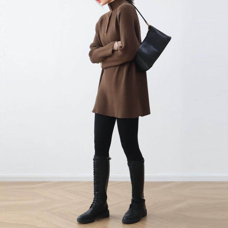 高領針織長洋裝 寬鬆剪裁 秋冬搭大衣百搭款