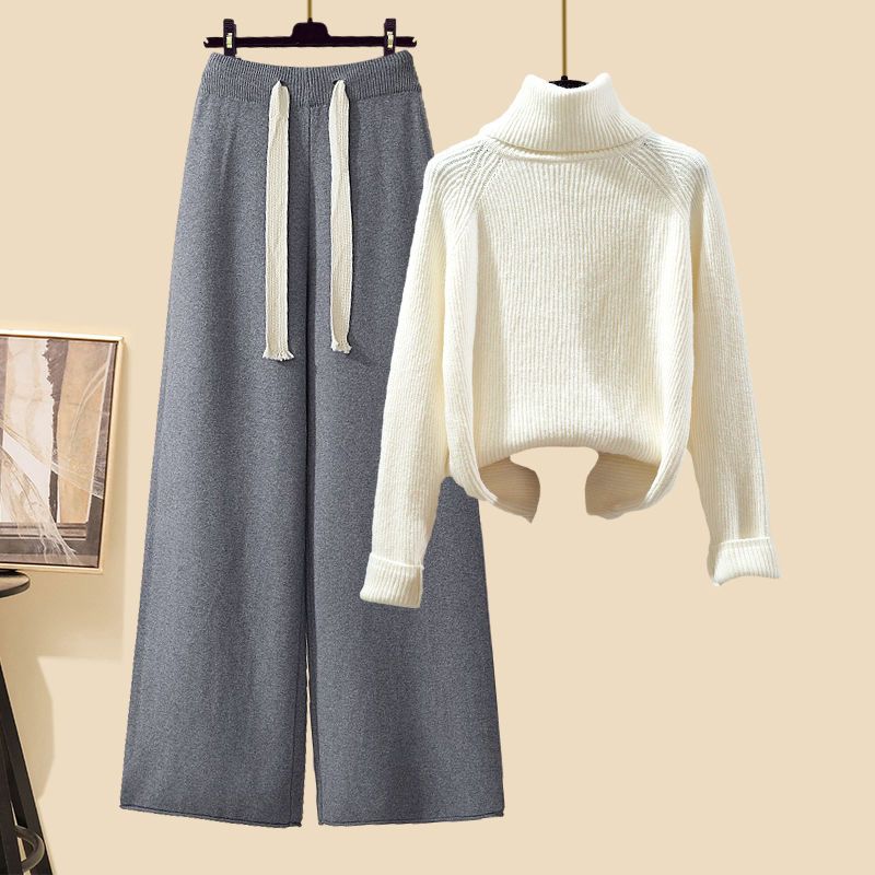 【單品可選】冬季套裝長款針織外套搭配針織毛衣寬褲三件套