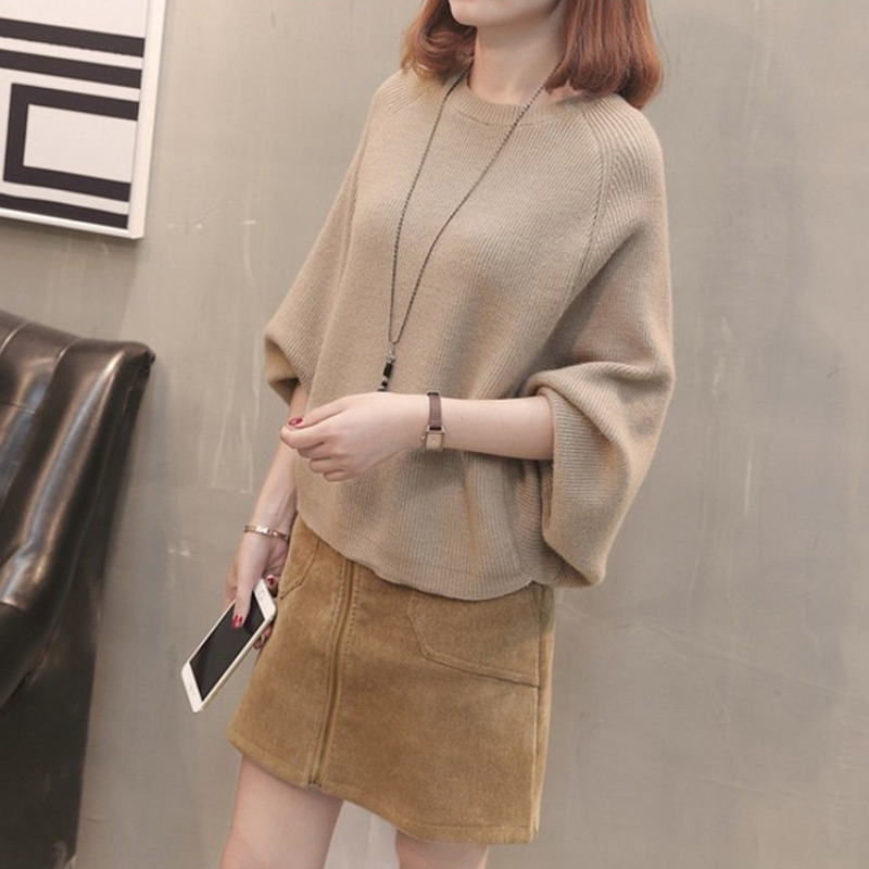 慵懶風蝙蝠袖寬鬆針織上衣 圓領套頭設計 秋冬氣質毛衣