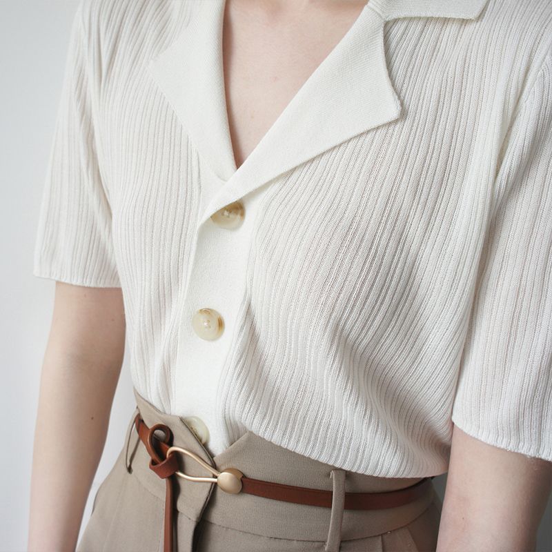 冰絲v領polo衫 針織開襟衫罩衫 薄款高級感上衣