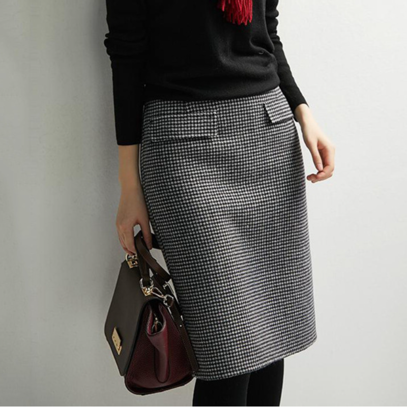 日系優雅秋冬 輕熟風格紋短裙針織百搭通勤半身裙