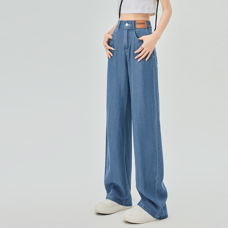夏季高腰天絲牛仔寬褲 小個子/高個子可穿 垂感寬鬆直筒褲