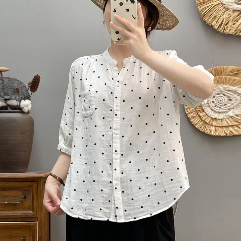 碎花雙層棉紗襯衫 中袖設計 寬鬆舒適 文青風上衣