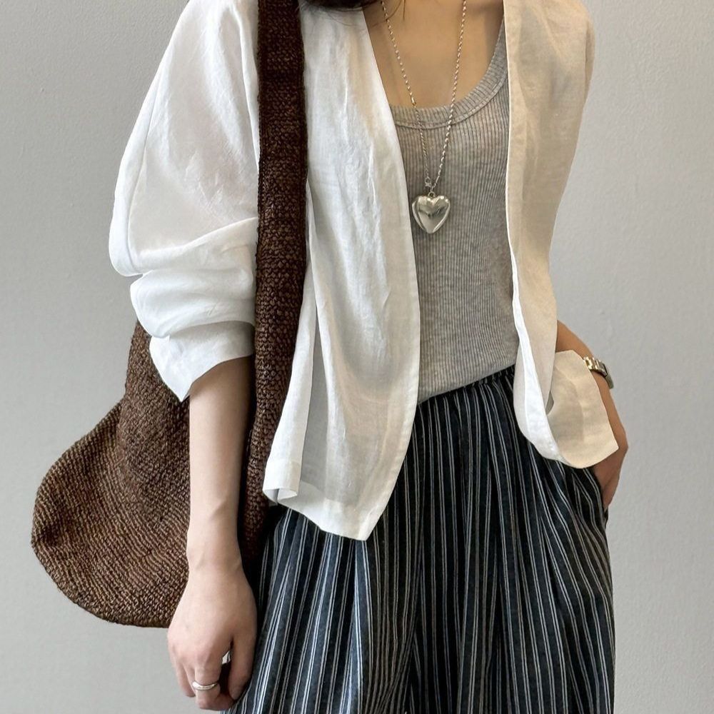 復古凉感罩衫 超輕量襯衫外套 文藝長袖上衣設計感薄款寬鬆防曬