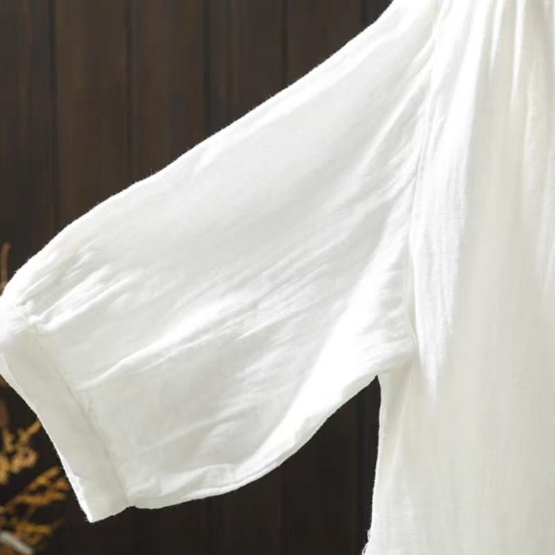 雙層棉紗寬鬆襯衫 五分袖設計 文青休閒百搭上衣