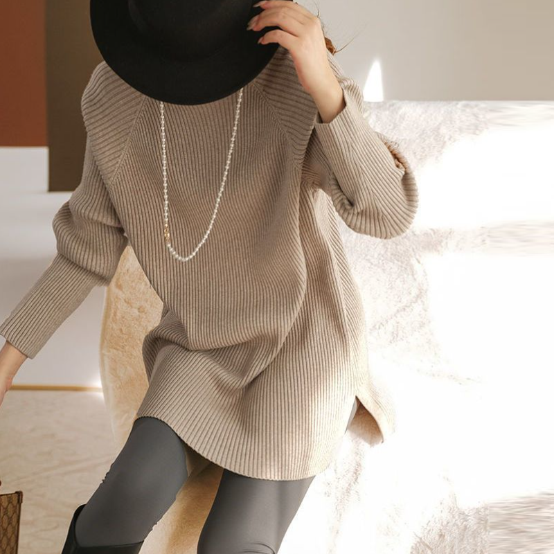 高領針織長洋裝 寬鬆剪裁 秋冬搭大衣百搭款