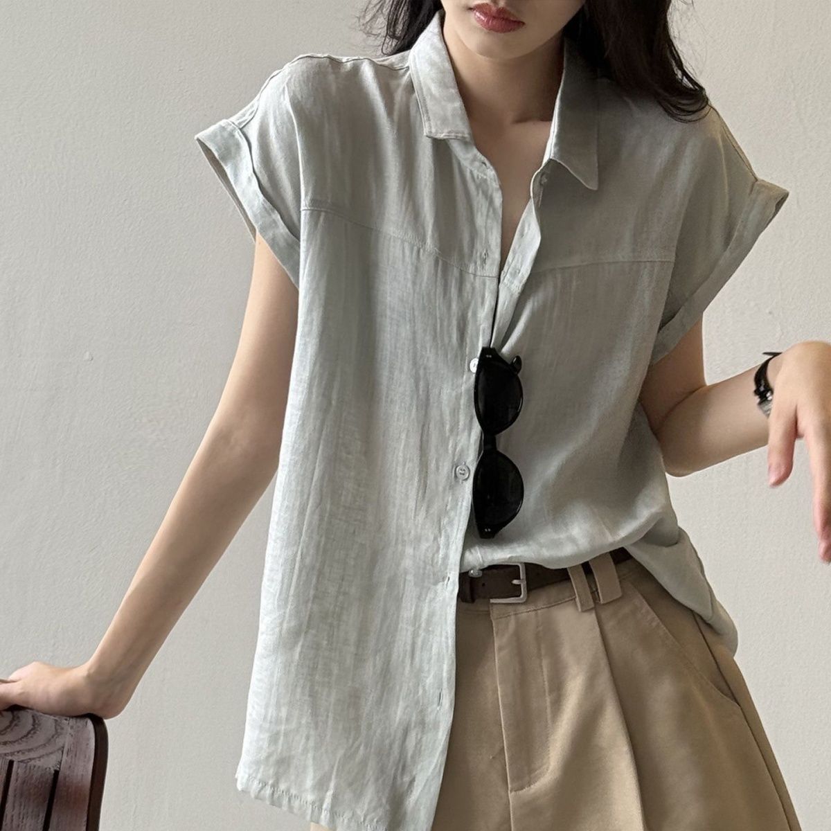 素面小飛袖襯衫 輕盈透氣 氣質通勤款
