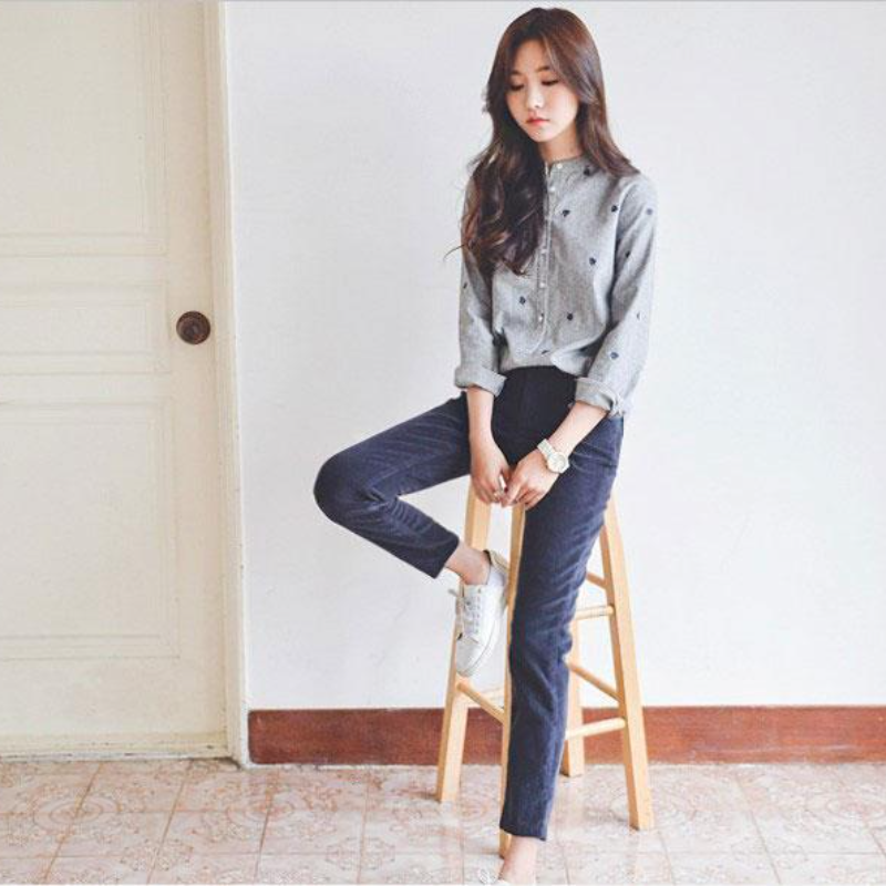 春秋立領條紋襯衫 長袖寬鬆顯瘦簡約通勤韓版上衣