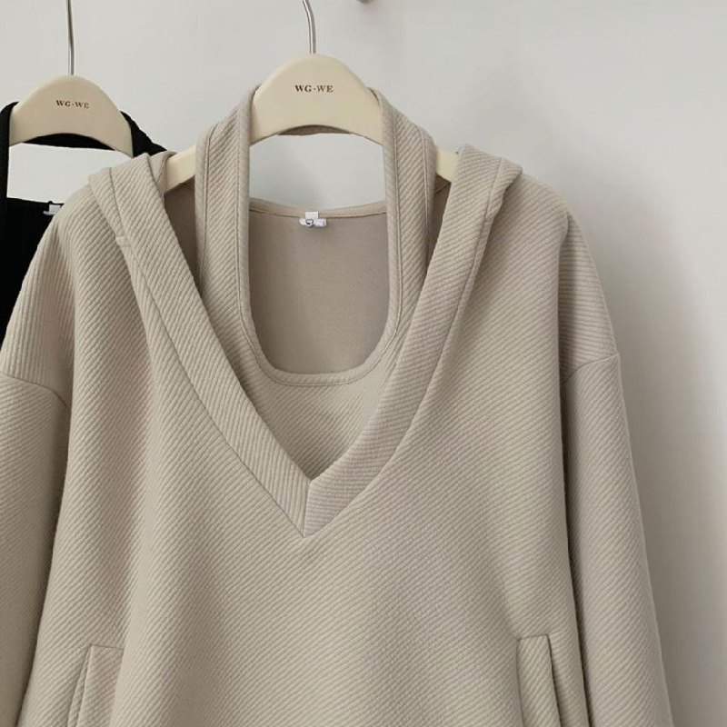 香草味的風 韓版連帽大學TEE套裝 性感吊帶連身裙兩件套