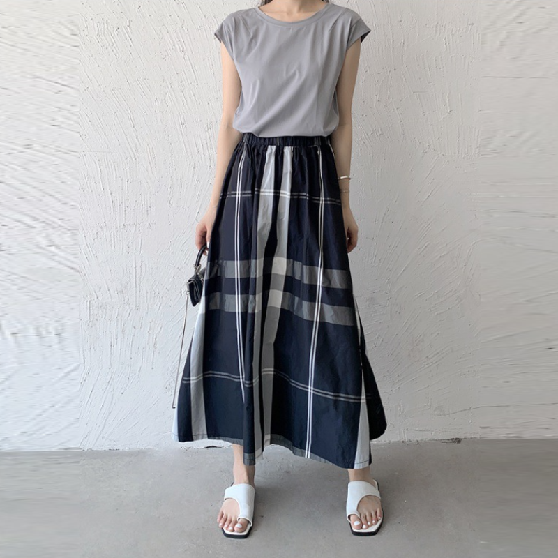 6色*日韓流行格紋寬版大擺百搭半身裙