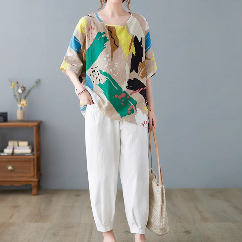 休閒·文藝優雅寬鬆蝙蝠袖上衣 寬鬆減齡t恤