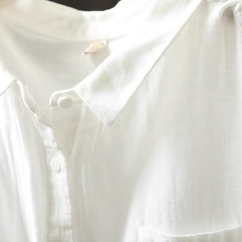 雙層棉紗寬鬆襯衫 五分袖設計 文青休閒百搭上衣