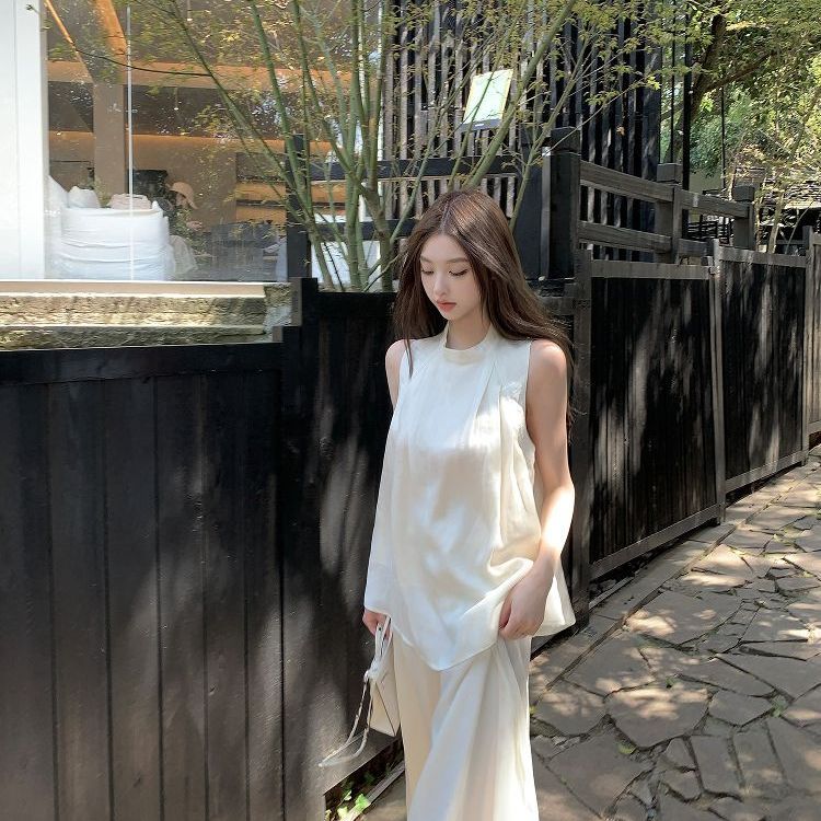 韓系運動休閒套裝 無袖上衣×長版寬褲 兩件式人氣款