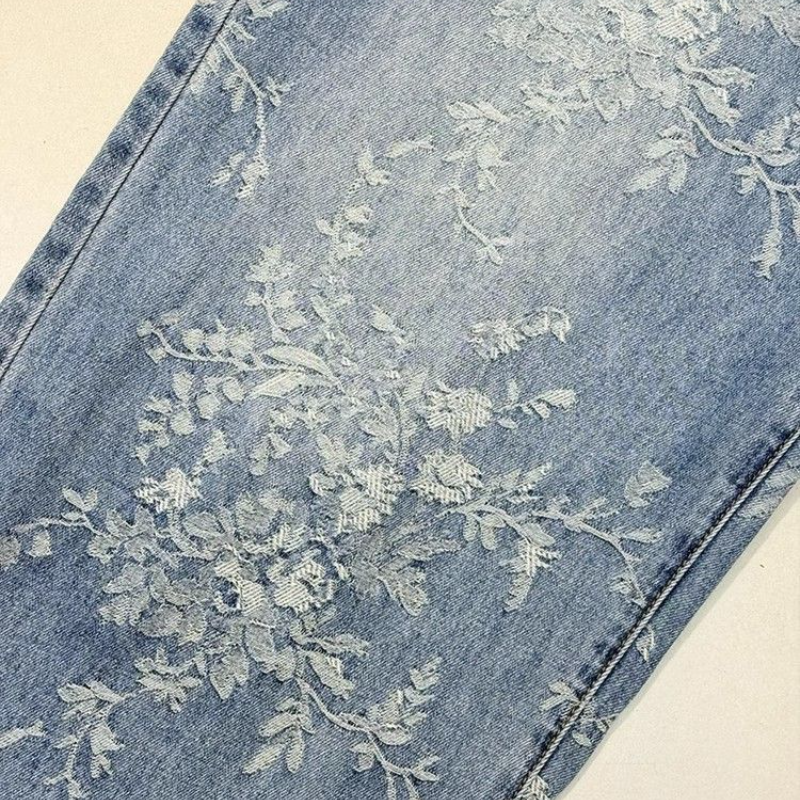 提花牛仔八分寬褲 復古寬鬆直筒 大尺碼友善 梨形身形推薦