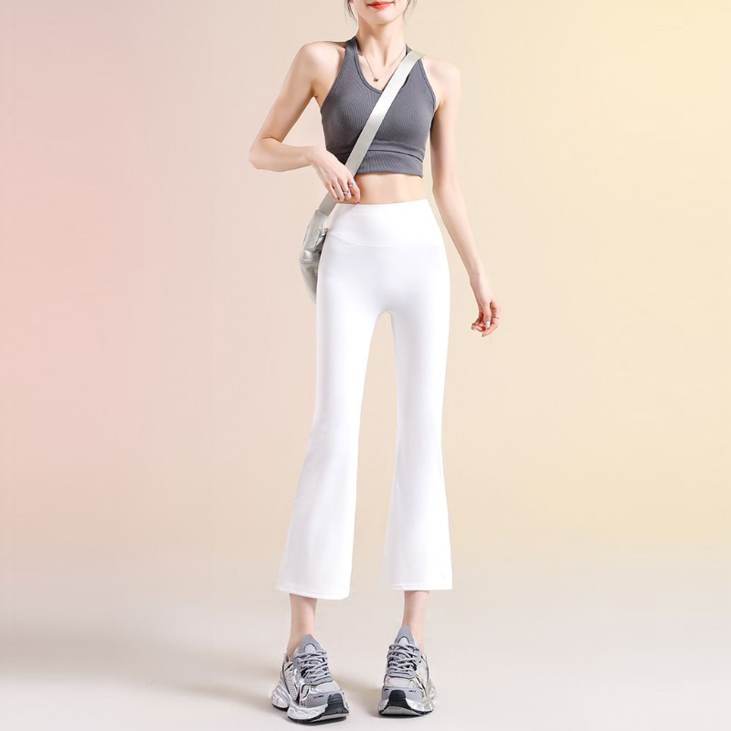 八分微喇瑜伽褲 高腰顯瘦小個子彈性褲 適合外出穿搭