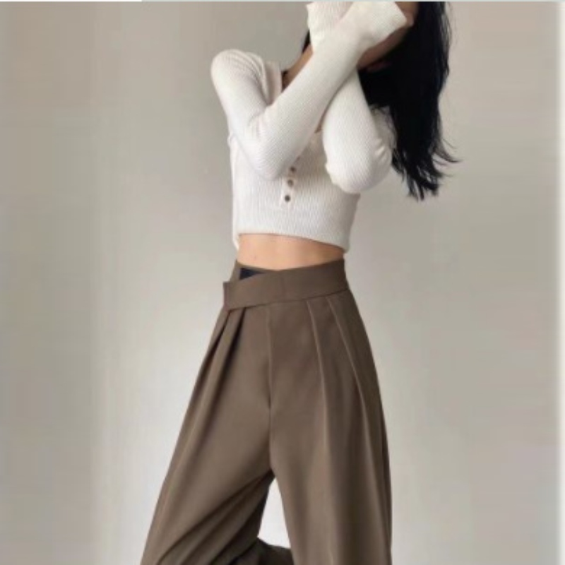 韓版「魔鬼氈」寬鬆垂墜感休閒寬褲 西裝褲