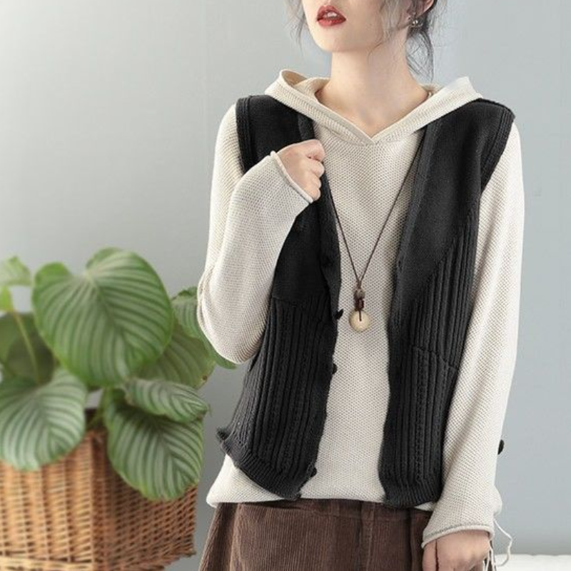 秋季寬鬆連帽針織衫 慵懶風毛衣 韓版內搭上衣