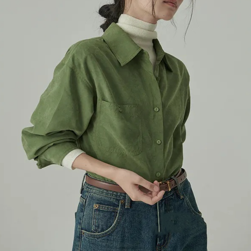 韓國柔絲絨襯衫 春秋新款氛圍遮肉感百搭襯衫上衣