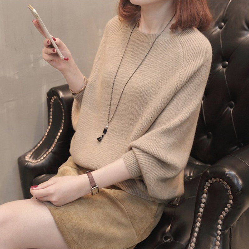 慵懶風蝙蝠袖寬鬆針織上衣 圓領套頭設計 秋冬氣質毛衣