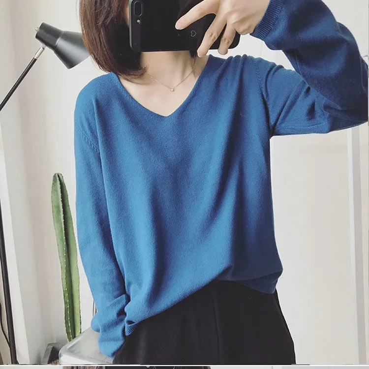 *11色可選 半袖/五分袖/長袖冰絲針織V領T恤上衣 新款新色 純色短袖T恤顯白V領休閒針織衫