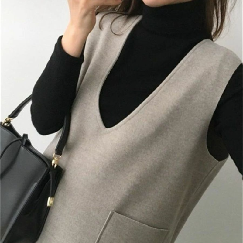 7色毛呢料背心 中長款素色寬鬆無袖連身裙