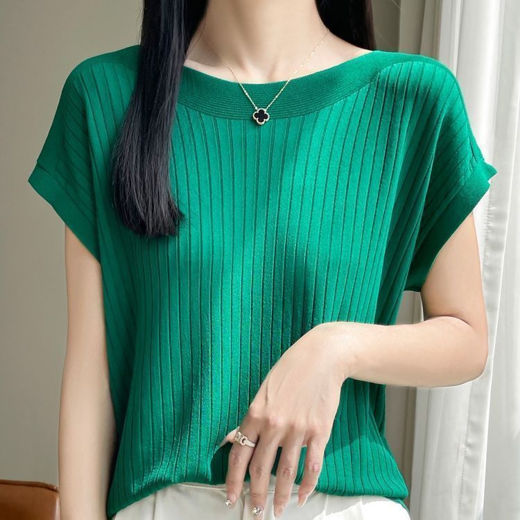 一字領短袖針織上衣 夏季寬鬆百搭內搭衫