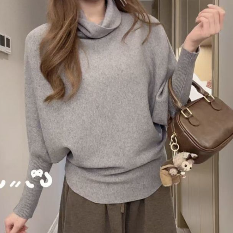 高領蝙蝠袖針織上衣 秋冬慵懶寬鬆版 顯瘦好搭毛衣