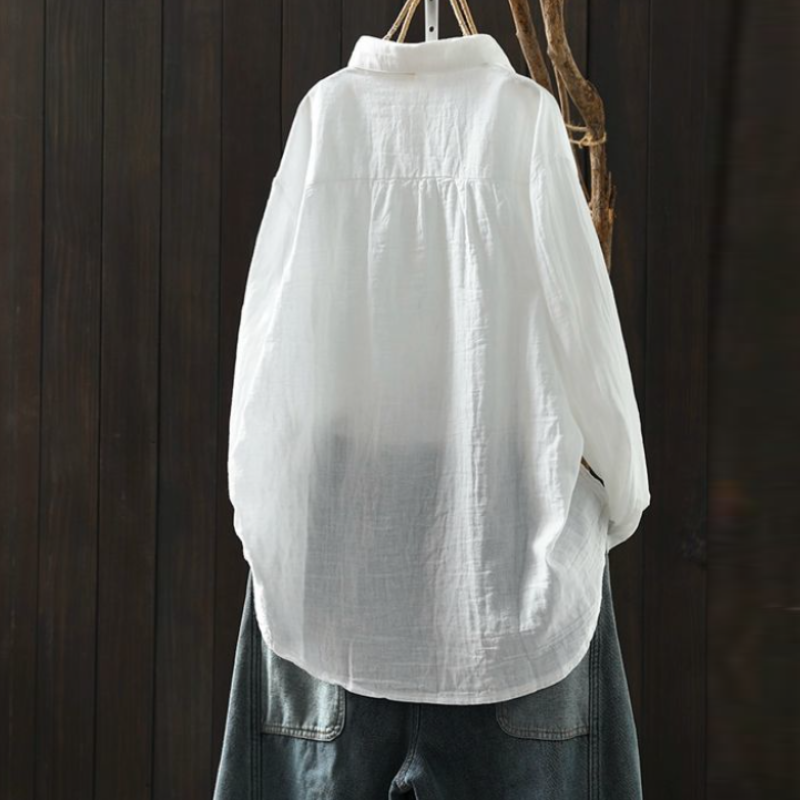 多層次外罩襯衫 微光澤棉麻刺繡上衣 熟齡顯瘦藏肉神器 獨家版型 抗皺透氣閨蜜親子裝穿搭